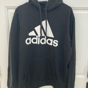 Adidas Men's Black and White Logo Hoodie